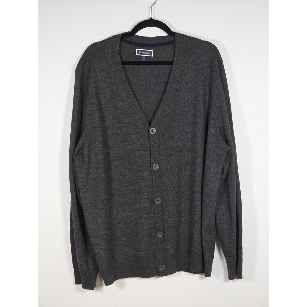 Club Room Mens‎ XXL Gray Wool Blend Cardigan Sweater V Neck Knit Casual Classic